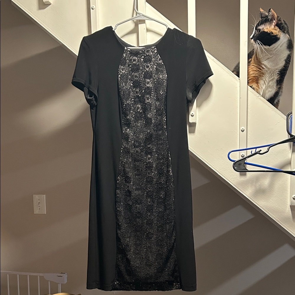 dressbarn Black and Silver Lace Mini Dress